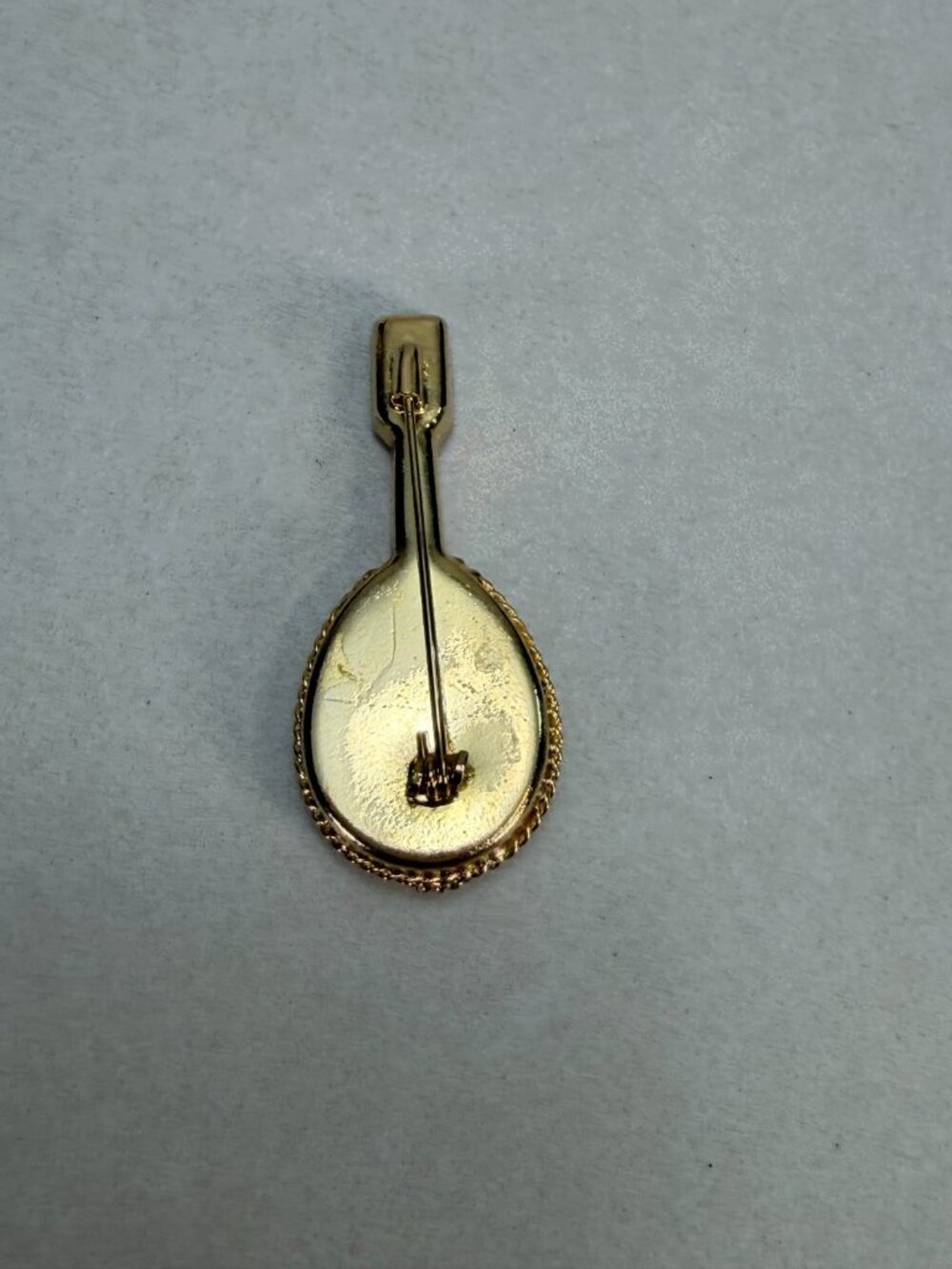 Vintage Italian Micro Mosaic Mandolin Guitar Brooch Gold Tone Floral Italy Rare - Picture 3 of 5